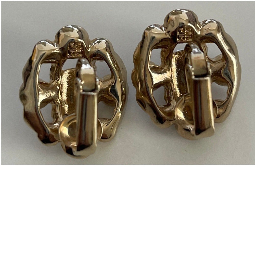 Givenchy Earrings Faux Pearl Rhinestones Halo Gold Tone Clip-On Studs Vintage - Picture 3 of 9